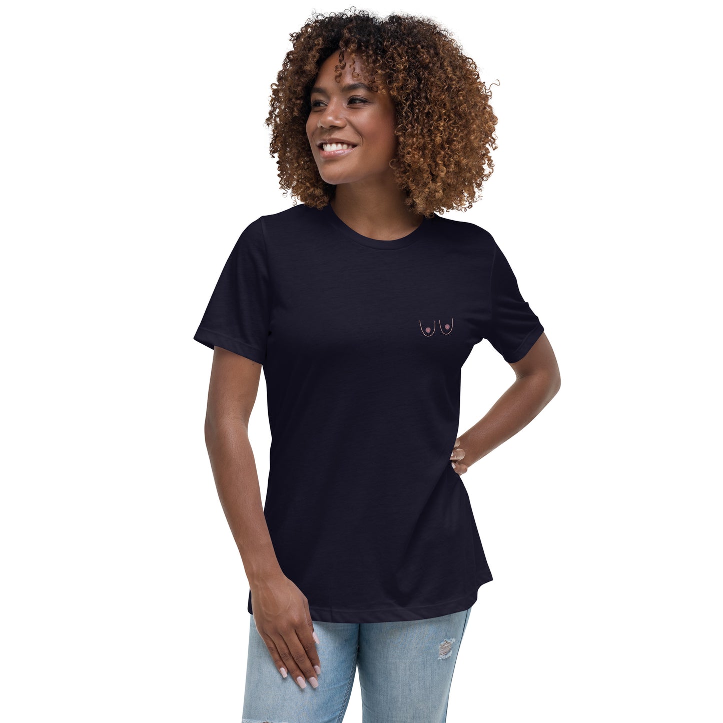 Basic Baumwoll T-Shirt mit Print "Boobs"